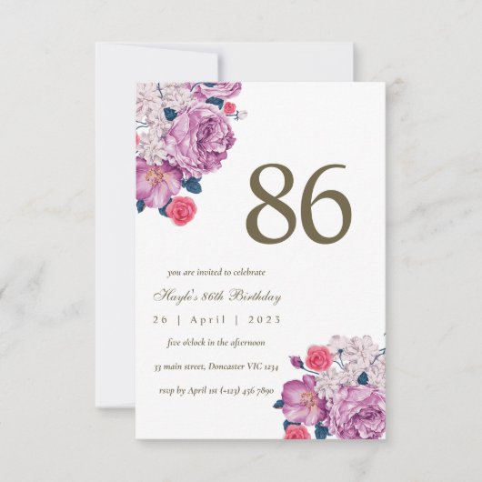 Invitation Fleurs violettes, botanique, simple et chic pour 8 (Devant)