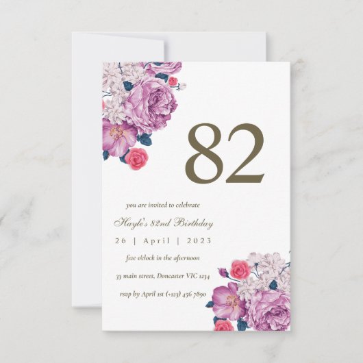 Invitation Fleurs violettes, botanique, simple et chic pour 8 (Devant)