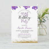 Invitation Fleurs violettes chic 90e anniversaire (Debout devant)