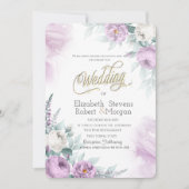 Invitation Fleurs violettes chic aquarelle (Devant)