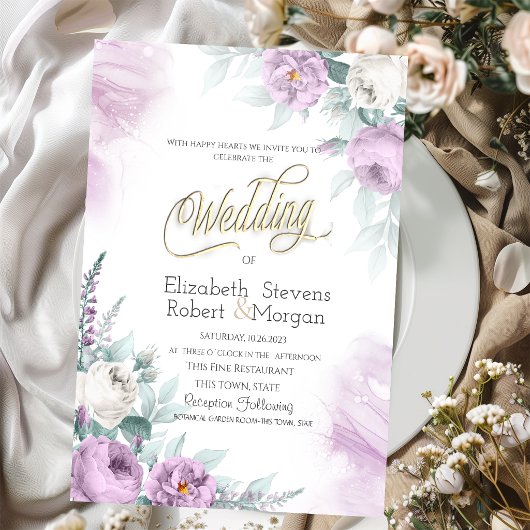Invitation Fleurs violettes chic aquarelle