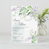 Invitation Fleurs violettes chic Feuilles verts Mariage flora (Debout devant)