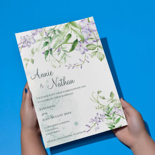 Invitation Fleurs violettes chic Feuilles verts Mariage flora