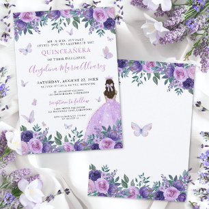 Invitation Fleurs Violettes de Lilas Papillon Quinceañera