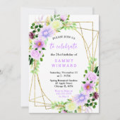 Invitation Fleurs violettes de printemps avec feuillage (Devant)