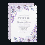 Invitation Fleurs violettes Douces 16. Floral 16e anniversair<br><div class="desc">Admirez l'invitation à 16 ans avec des fleurs violettes. Contactez-moi,  s'il vous plaît,  si vous avez besoin d'autres articles.</div>