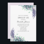 Invitation Fleurs violettes Douces 16. Lavande 16e anniversai<br><div class="desc">Admirez l'invitation à 16 ans avec des fleurs violettes. Contactez-moi,  s'il vous plaît,  si vous avez besoin d'autres articles.</div>