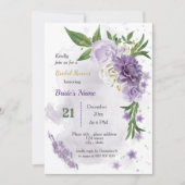 Invitation fleurs violettes & douche feuille verte (Devant)
