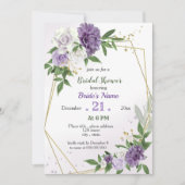 Invitation fleurs violettes & douche nuptiale feuille géométr (Devant)