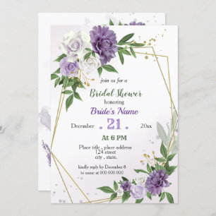 Invitation fleurs violettes & douche nuptiale feuille géométr