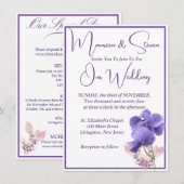 Invitation Fleurs violettes Élégant Mariage blanc (Devant / Derrière)