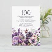Invitation Fleurs Violettes Élégantes 100e Anniversaire (Debout devant)
