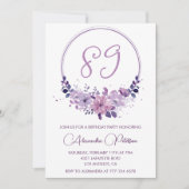 Invitation Fleurs violettes élégantes 89e anniversaire (Devant)