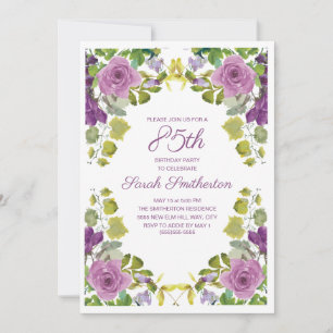 Invitation Fleurs Violettes Élégantes avec Vignes Vertes pour