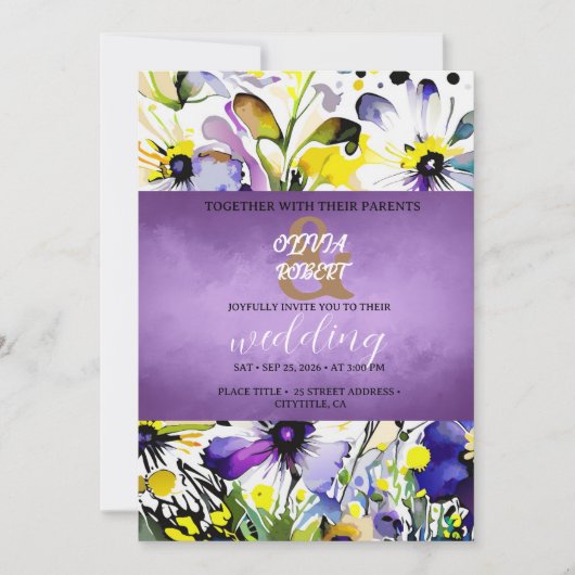 Invitation Fleurs violettes élégantes et joyeuses (Devant)