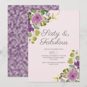 Invitation Fleurs Violettes Élégantes et Vignes Vertes 60ème