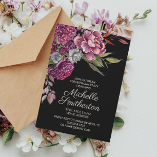 Invitation Fleurs violettes élégantes Fête des 60 ans pour fe