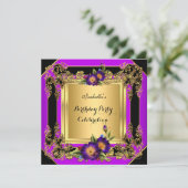 Invitation Fleurs violettes élégantes Gold Black Anniversaire (Debout devant)