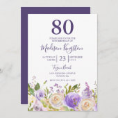 Invitation Fleurs violettes et blanches 80e anniversaire Invi (Devant / Derrière)