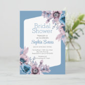 Invitation Fleurs violettes et bleues Fête des mariées bleue (Debout devant)