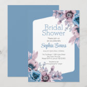 Invitation Fleurs violettes et bleues Fête des mariées bleue (Devant / Derrière)