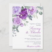 Invitation Fleurs violettes et feuilles d'eucalyptus pour mar (Devant)