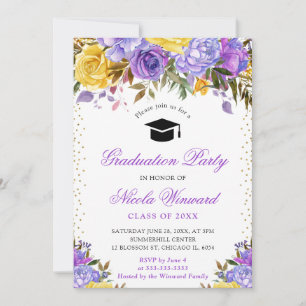 Invitation Fleurs violettes et jaunes à l'aquarelle pour la r