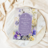 Invitation Fleurs violettes et jaunes rustiques Christening