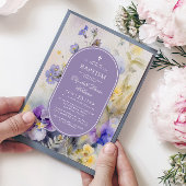 Invitation Fleurs violettes et jaunes rustiques Élégant Baptê