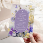 Invitation Fleurs violettes et jaunes rustiques Élégant Baptê