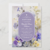 Invitation Fleurs violettes et jaunes rustiques Élégant Baptê (Devant)