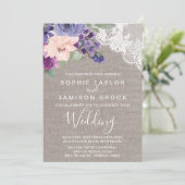 Invitation Fleurs violettes et Mariage dentelle (Debout devant)