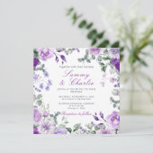 Invitation Fleurs violettes et Mariage Feuille d'Eucalyptus (Debout devant)