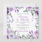 Invitation Fleurs violettes et Mariage Feuille d'Eucalyptus (Devant)