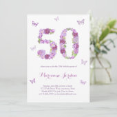 Invitation Fleurs violettes et papillons 50e anniversaire fêt (Debout devant)