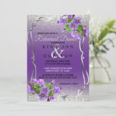 Invitation Fleurs violettes et Parties scintillant d'argent - (Debout devant)