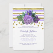 Invitation Fleurs violettes et rayures d'or Élégant Graduatio (Dos)