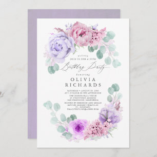 Invitation Fleurs violettes et roses claires fête d'anniversa