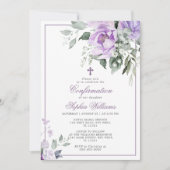 Invitation Fleurs violettes Eucalyptus Confirmation Invitatio (Devant)
