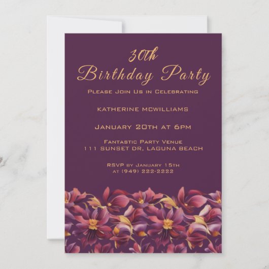 Invitation Fleurs violettes-fête d'anniversaire- (Devant)
