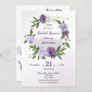 Invitation fleurs violettes & feuille couronne douche nuptial