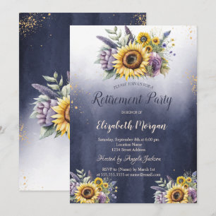 Invitation Fleurs violettes Fleurs de soleil Ombre Blue Retir