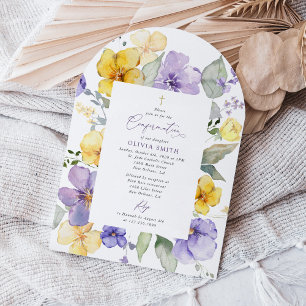 Invitation Fleurs Violettes, Fleurs Jaunes, Bohème, Confirmat