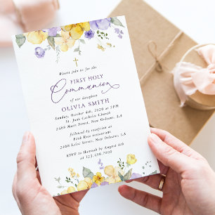 Invitation Fleurs violettes, Fleurs jaunes, Bohème, Confirmat