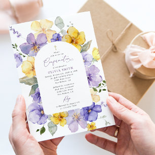 Invitation Fleurs violettes, Fleurs jaunes, Bohème, Confirmat