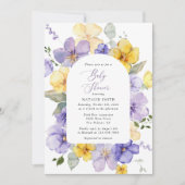 Invitation Fleurs violettes, Fleurs Jaunes, Boho, Baby shower (Devant)