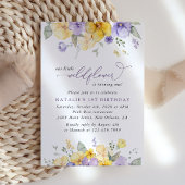Invitation Fleurs violettes, Fleurs Jaunes, Premier Anniversa