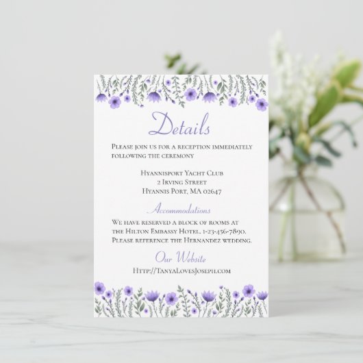 Invitation Fleurs Violettes Florales Détails Directions Maria (Debout devant)
