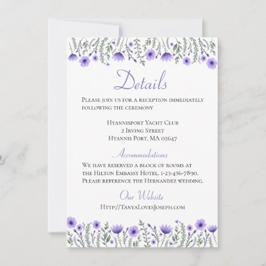 Invitation Fleurs Violettes Florales Détails Directions Maria (Devant)