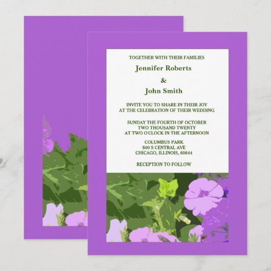 Invitation Fleurs violettes florales violettes Mariage Feuill (Devant / Derrière)